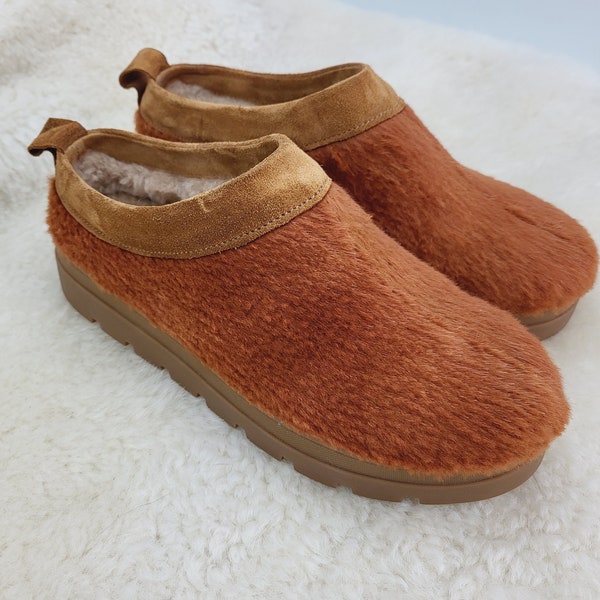 Real fur slip-ons Terracotta nutria fur boots Outdoor shoes