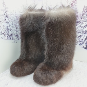 Wysokie brązowe futrzane kozie buty z koziego futra yeti Damskie zimowe buty śnieżne