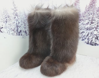Tall Brown furry goat yeti fur boots  Women winter snow boots