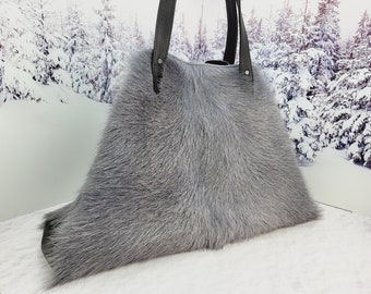 Oversized fur shopping bag Large Goat fur shopper Huge bag