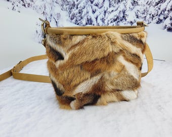 Real red fox fur bag Crossbody bag Genuine leather purse