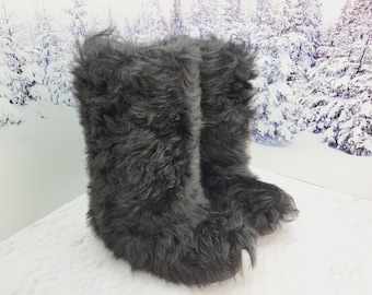 Men's black toscana sheep winter fur boots Snow boots