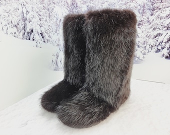 SALE 40 EU 9 (9.5) US Waterproof Brown beaver fur high fur boots