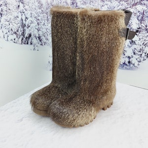 Long fur boots for men, mukluks,viking boots, yeti boots, natural colour nutria furry snow boots