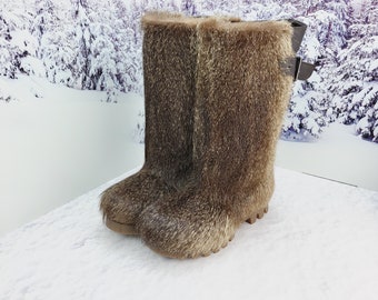 Long fur boots for men, mukluks,viking boots, yeti boots, natural colour nutria furry snow boots