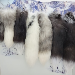 Ethical farm fur Real Arctic Fox bushy Tail for costumes Fur keychain