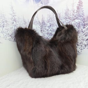 Real red fox fur shopping bag Women genuine fur purse image 13