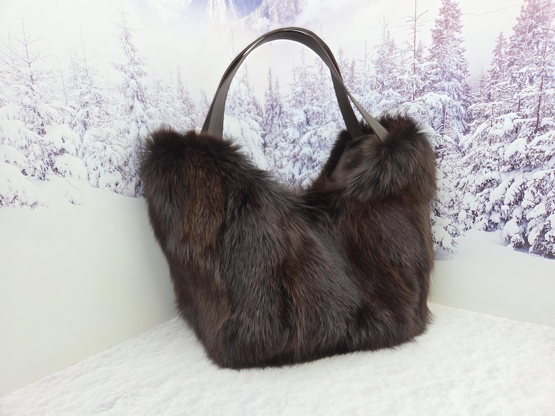 Real red fox fur shopping bag Women genuine fur purse image 13