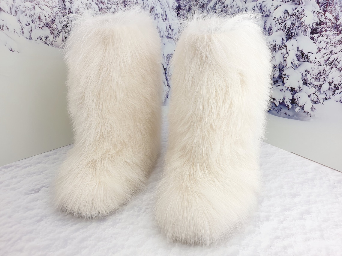 White Fur Boots for Women Long Fur Boots Yeti Boots White Etsy