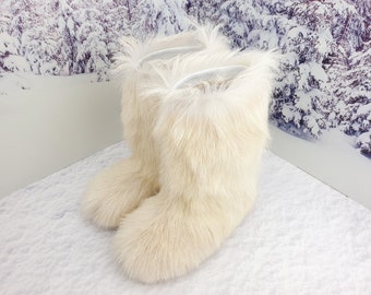 white fluffy boots