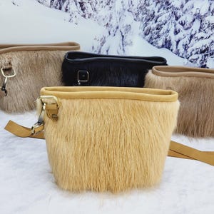 Real long fur bag Crossbody bag Genuine leather purse
