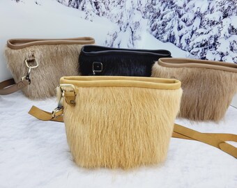 Real long fur bag Crossbody bag Genuine leather purse