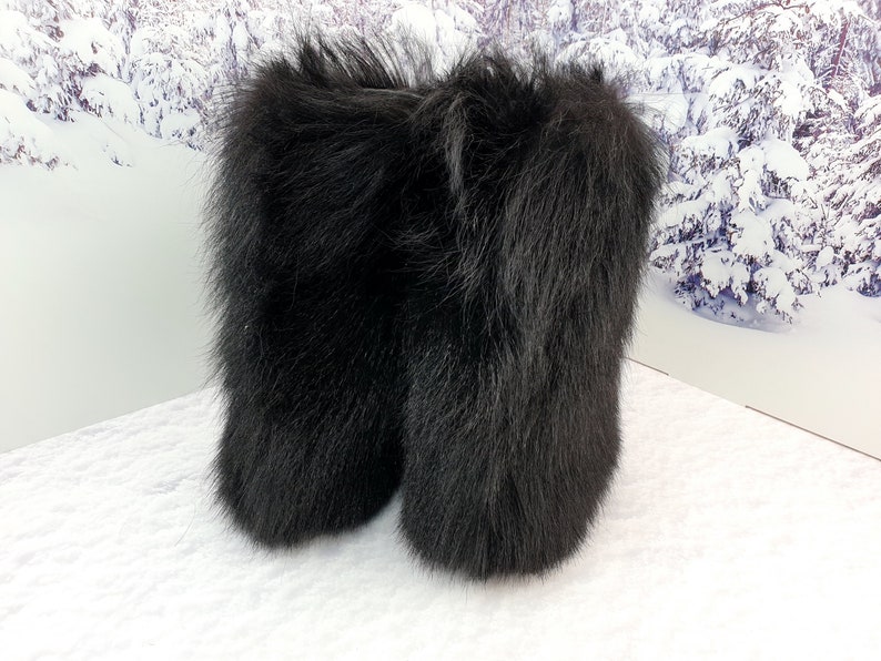 Black goat fur yeti boots for women Furry Eskimo boots Mukluks image 3