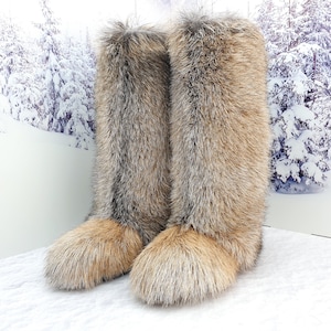 Light Brown Knee Goat Fur Women Furry Winter Boots Yeti Boots - Etsy
