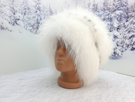 White Arctic Fox Fur Winter Hat Snow Trapper Hat Etsy
