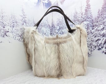 Real goat fur tote bag Big fur shopper bag Women purse