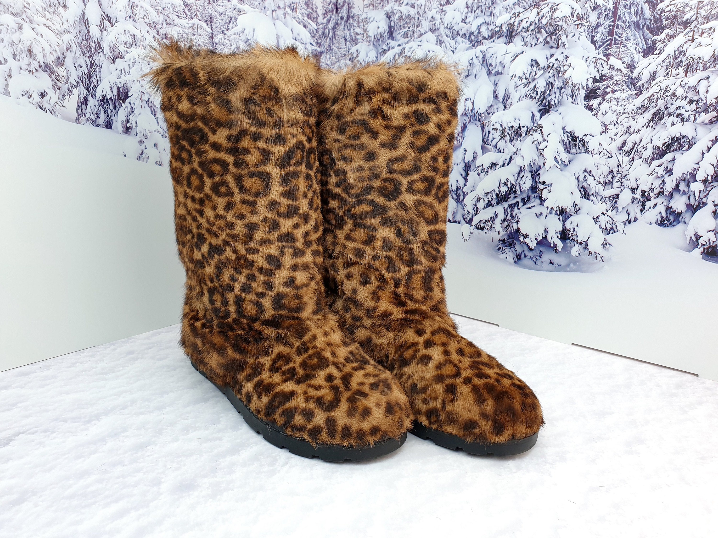 Botas de piel de invierno con estampado de leopardo para - Etsy