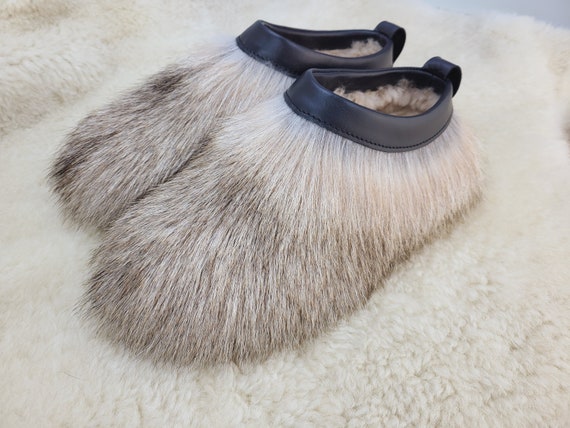Real fur slip-ons Goat fur cloges Outdoor shoes Yeti foot