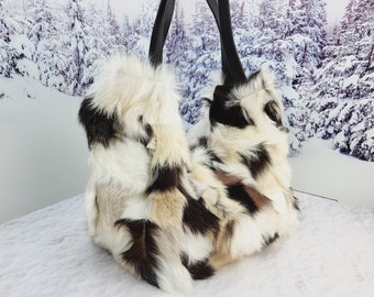 Real goat fur tote bag Patchwork Big fur shopper bag Women purse