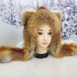 Echte Rotfuchs Fell Haube Unisex Wintermütze Trappermütze