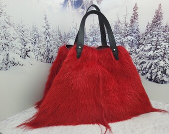 【honkyo】G.O.A.T Fluffy Big Tote Bag Real Fur Huge Shopping Bag Large Goat Fur Tote Oversized Bag