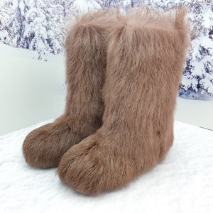 Real brown goat fur winter boots for women Mukluks Eskimo boots High fur boots