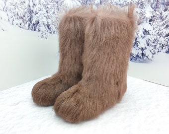 Real brown goat fur winter boots for women Mukluks Eskimo boots High fur boots