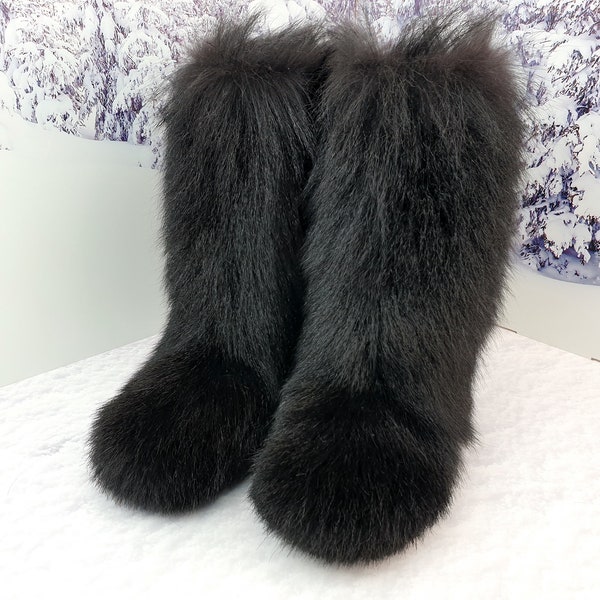 Czarne buty yeti z koziego futra damskie Futrzane buty Eskimo Mukluks