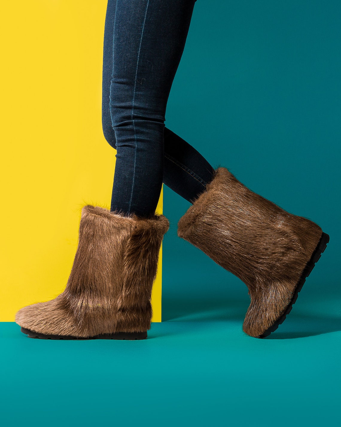 brown fur shoes