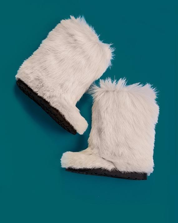 White Furry Long Fur Eskimo Long Fur Snow Yeti Boots