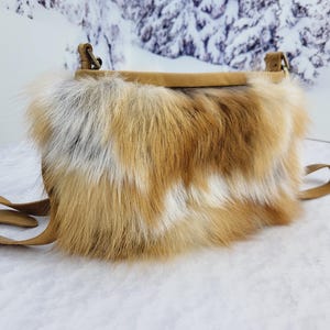 Real red fox fur bag Crossbody bag Genuine leather purse