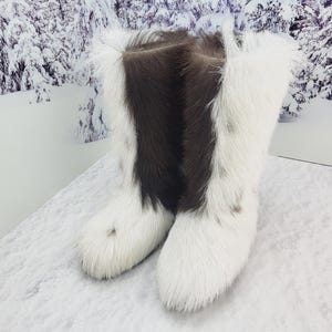 Brązowo-białe kozie futro yeti buty 39 EU 8-8.5 US Damskie zimowe buty śnieżne