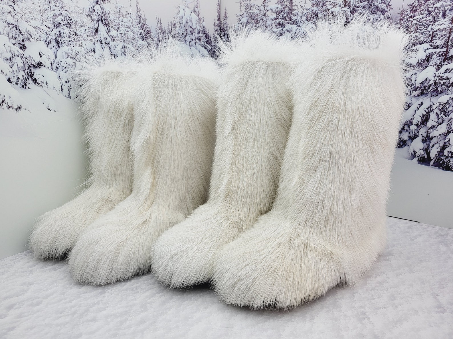 White Goat Fur Knee Yeti Fur Boots Winter High Fur Boots Etsy