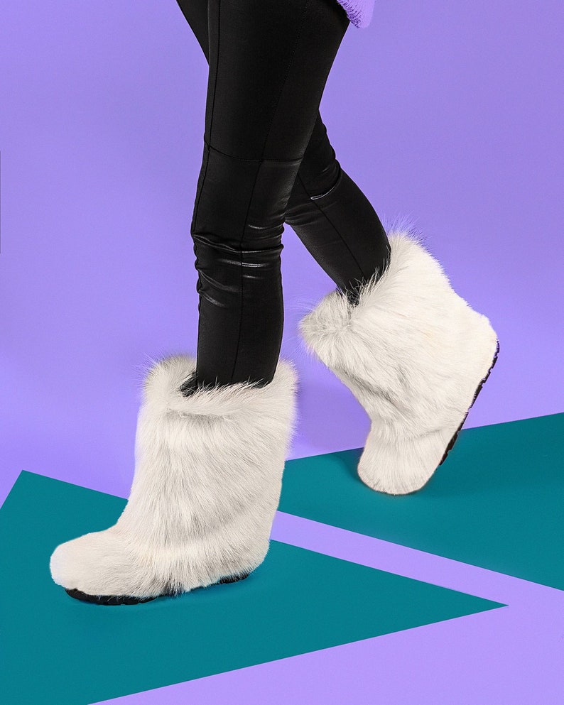 White fur boots for women long fur boots yeti boots white Etsy