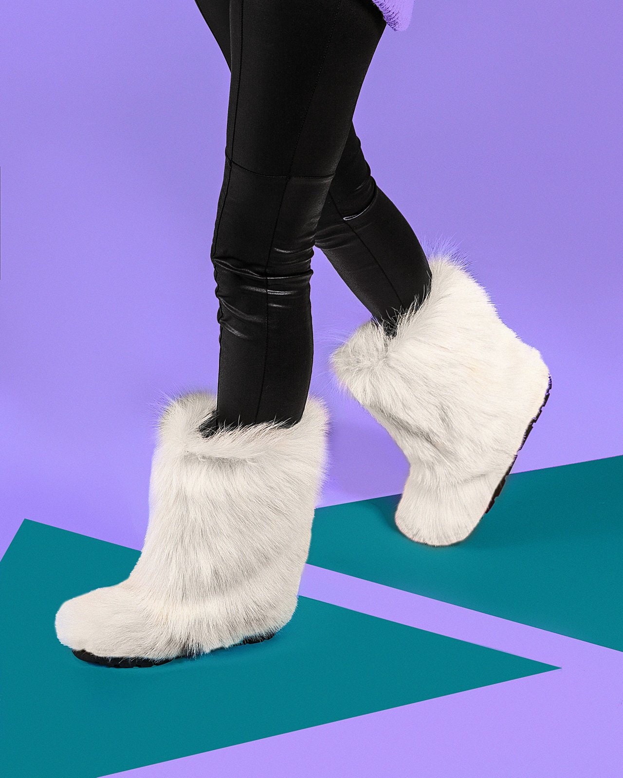 White Fur Boots for Women, Long Fur Boots, Yeti Boots, White Colour Goat Furry Boots, Eskimo mukluks, Sister Gift, Litvin