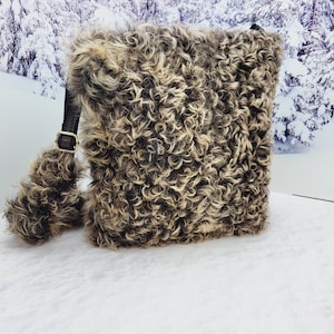 Crossbody bag Real kalgan fur Curly shoulder bag Plush Women purse