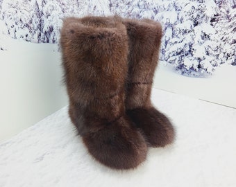 SALE 37 EU 6 (6.5) US Waterproof Brown musk beaver fur high fur boots