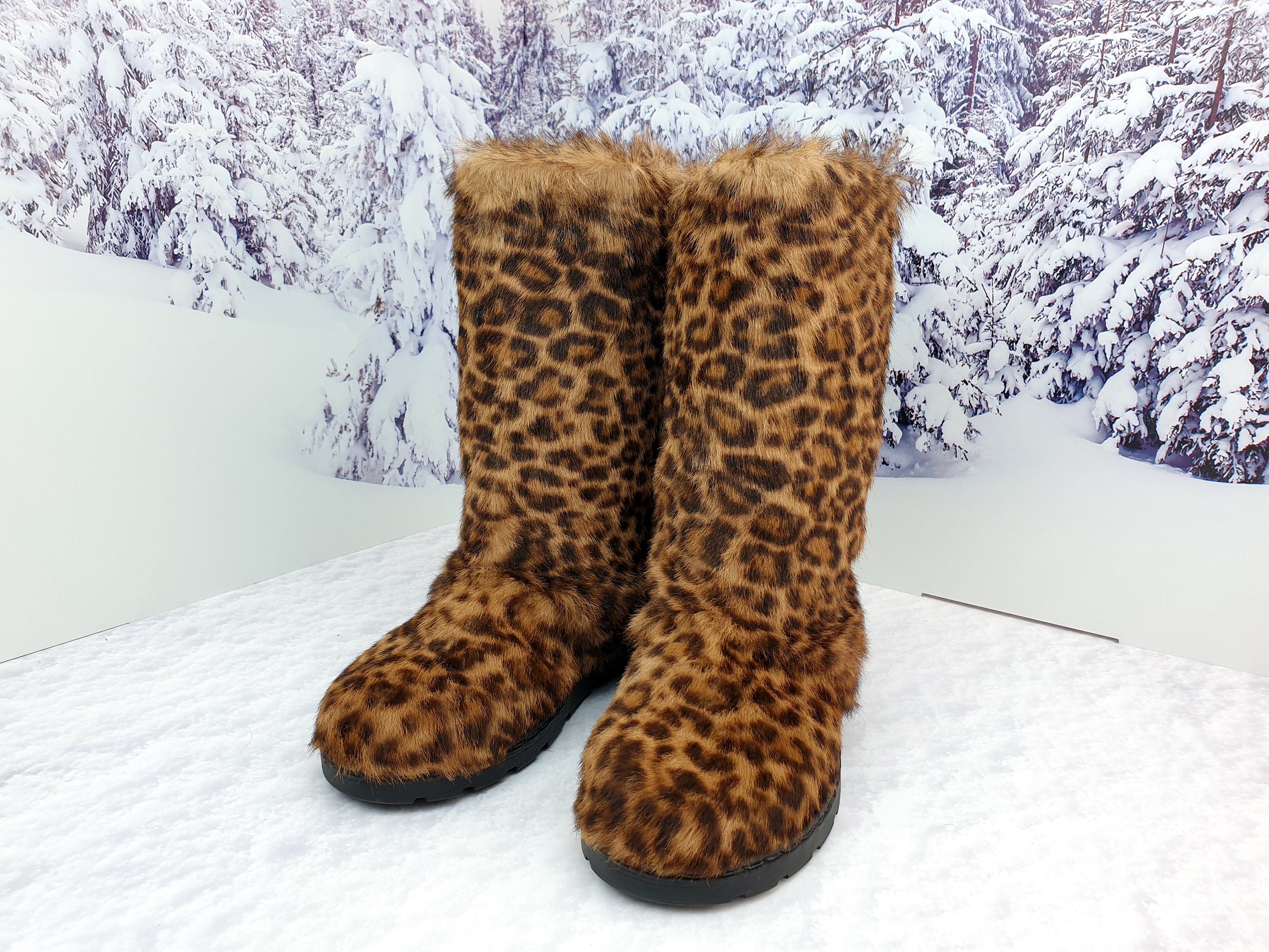 Leopard print fur boots sale