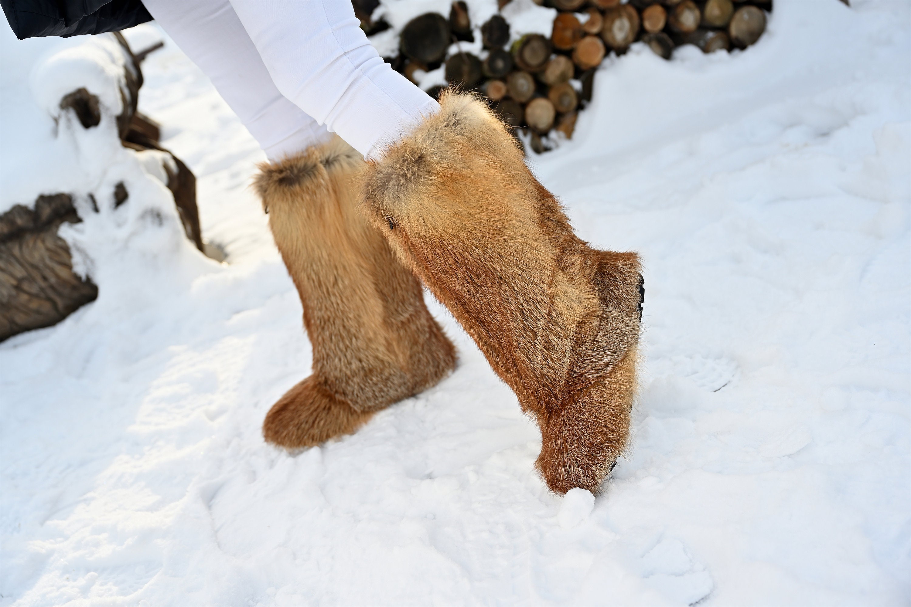 Red fox fur boots sale