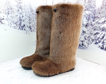 Waterproof real otter fur women winter boots Tall snow boots