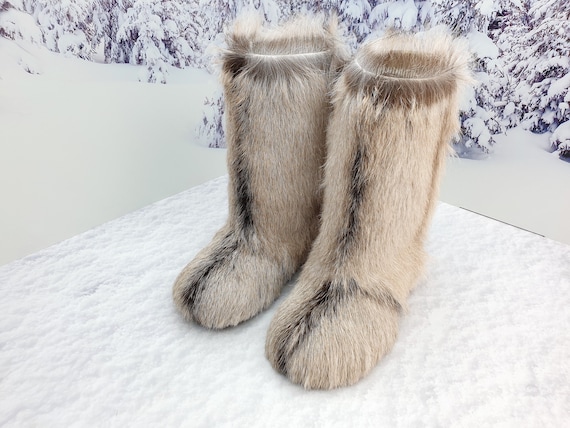 Red Fox fur boots for women, mukluks, yeti boots, Eskimo boots, long boots