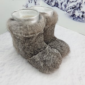 33 EU Gray kids fur winter boots cozy soft rabbit fur youth boots, girls snow boots, yeti boots for kids, children mukluks image 7