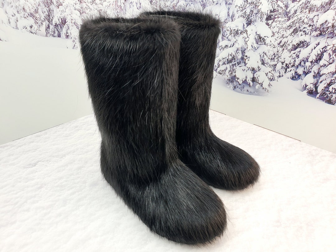 womens black duck boots with fur