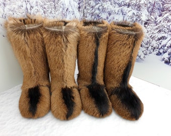 Brown women winter fur boots Double-sided snow warm boots Mukluks