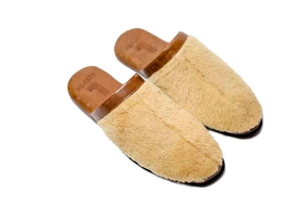 Home Fur Slippers for Men Men's House Shoes Leather Etsy