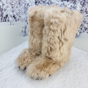 Beige hoge laarzen van echt toscanabont,mouton eskimo winterlaarzen voor dames