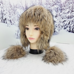 Waschbären Pelz Frauen Hut Echtpelz Winter Hut Trapper Hut