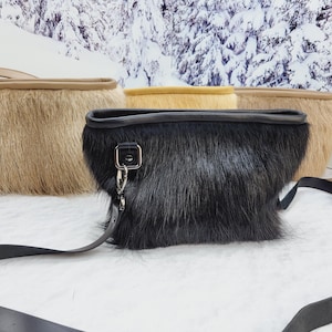Real long fur bag Crossbody bag Genuine leather purse