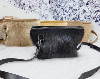 Real long fur bag Crossbody bag Genuine leather purse