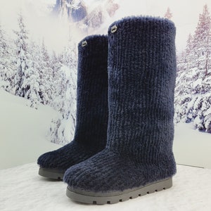 40 EU Blue Sheepskin Winter fur boots for women, cozy snow boots, apres ski